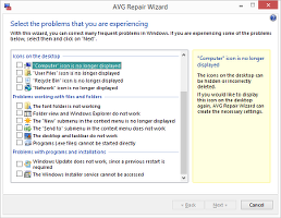 Showing the AVG PC Tuneup Repair Wizard module